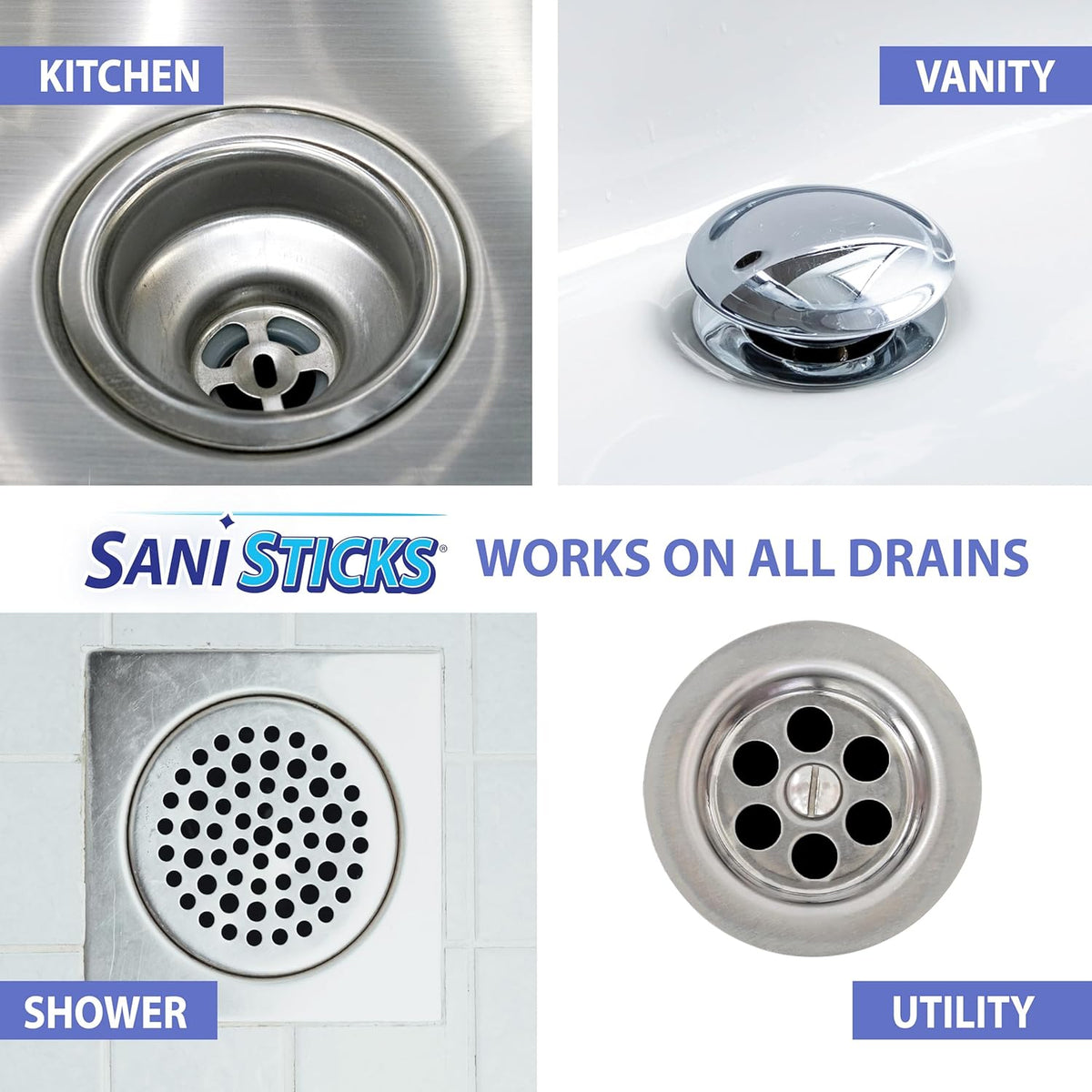 SANI 360° Sani Sticks Drain Cleaner and Deodorizer, 24 Count, Lavender Scent Enzyme Pipe Cleaners, Eliminate Odors, Prevent Clogged Drains, Safe for Sinks, Bathtub Drains, Septic Tanks