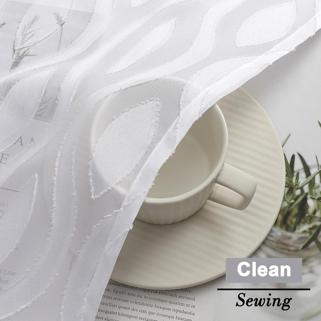 Aiyufeng White Sheer Curtains Tiers 36 Inch Length 2 Panels Set, Airy Lightweight Clip Jacquard Small Window Curtains, Modern Wavy Line Textured Voile Sheer Curtains for Small Windows, 40"Wx36"L Inch