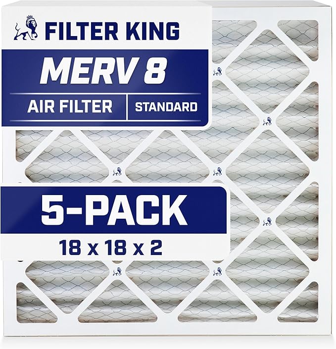 Filter King 18x18x2 Air Filter | 5-PACK | MERV 8 HVAC Pleated A/C Furnace Filters | MADE IN USA | Actual Size: 17.5 x 17.5 x 1.75"