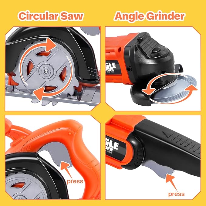 Kids Tool Set-Zealous Pretend Construction Toy with Kids Tool Belt, Toddler Tool Set with Angle Grinder Toys & Circular Saw, Child Play Tool Set for Boys Girls Ages 3,4,5,6,7 Years Old