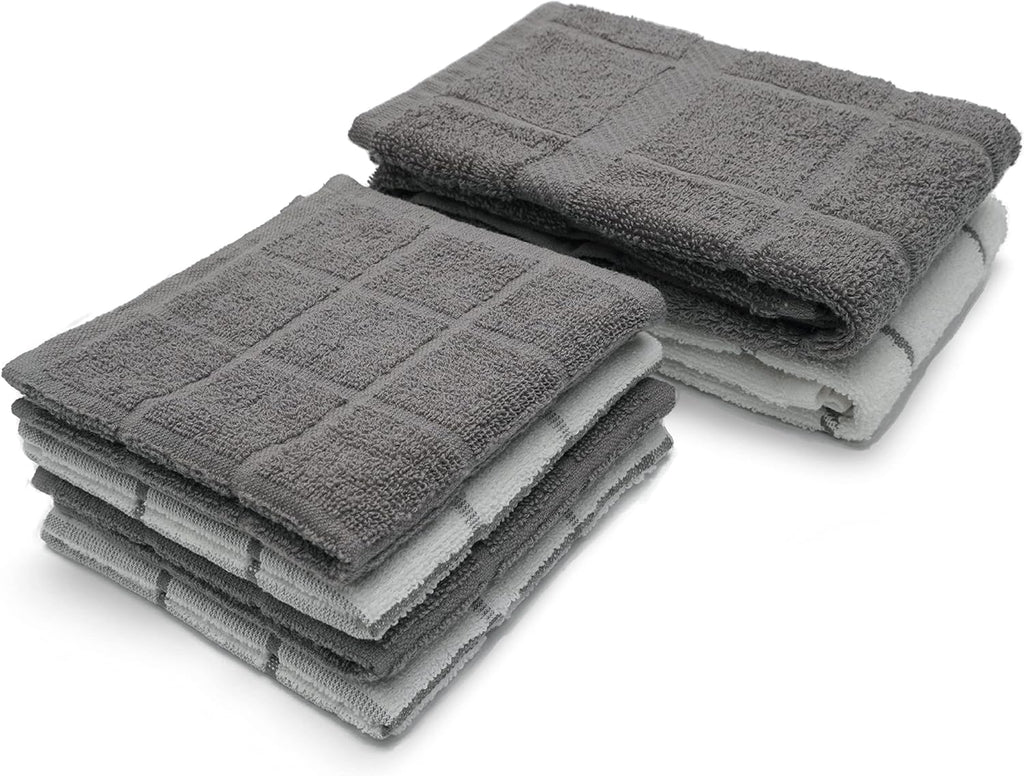100% Cotton Terry Dish Cloth & Dish Towel, 6 Pack, Super Soft and Absorbent Kitchen Towels, Perfect for Kitchen Cleaning and Dish Washing (Grey (DT and DC Combo))