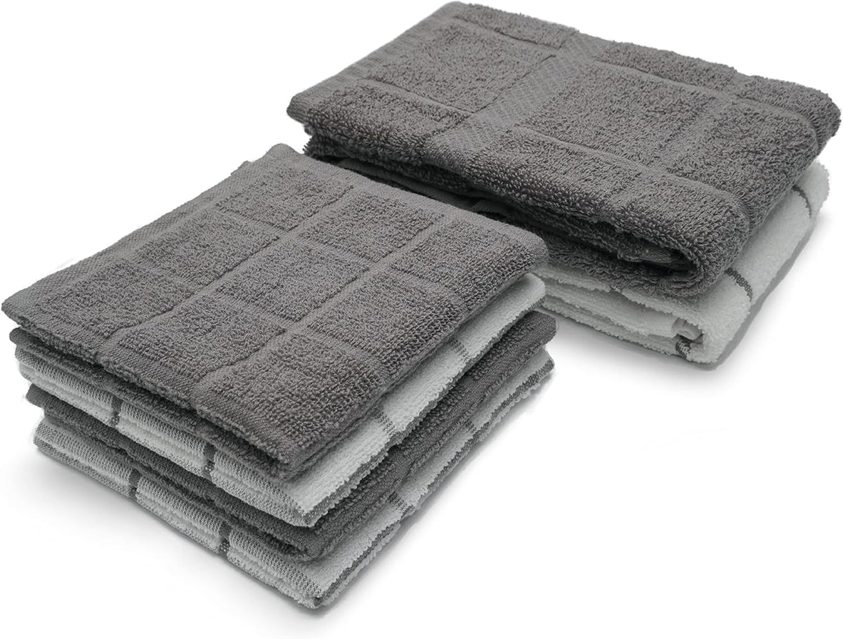 100% Cotton Terry Dish Cloth & Dish Towel, 6 Pack, Super Soft and Absorbent Kitchen Towels, Perfect for Kitchen Cleaning and Dish Washing (Grey (DT and DC Combo))