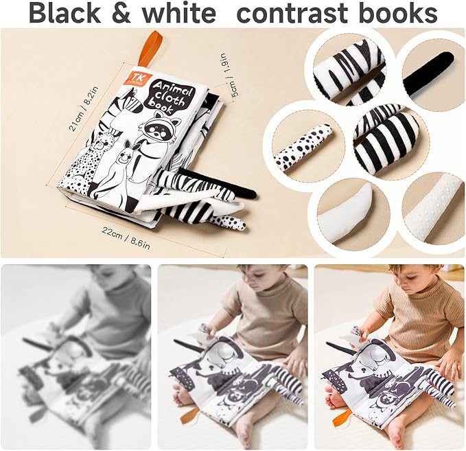TUMAMA TK 3PCS Baby Books 0-6 Months, Soft Cloth Books for Babies Infants Toddler, Touch and Feel Crinkle Cloth Books 6 to 12 Months, Early Development Interactive Toys Gifts for Boys Girls