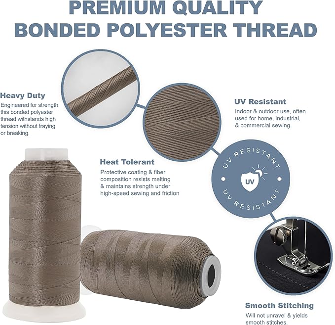 Mandala Crafts Taupe Heavy Duty Thread - 1500 Yds Tex 70 Thread for Sewing Drapery Jeans Leather Hair Outdoor Marine Upholstery