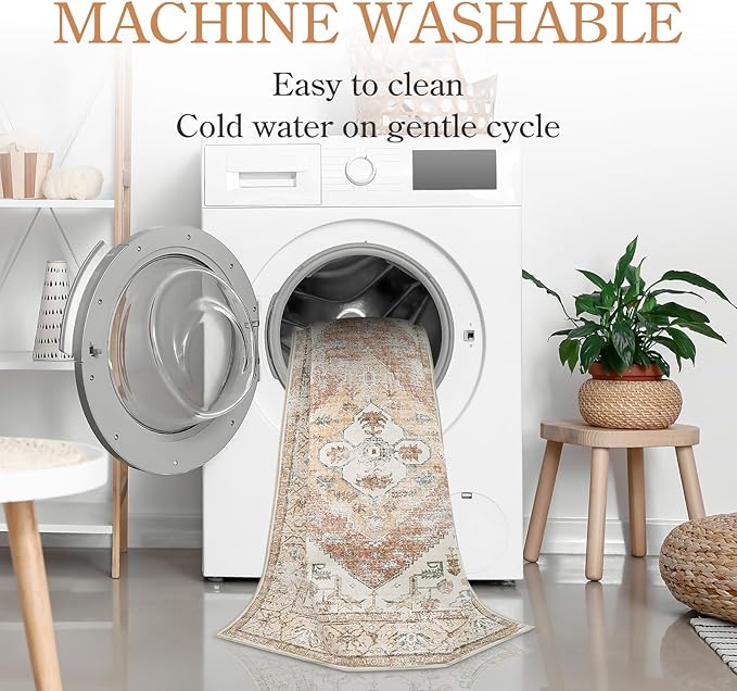 Lahome Boho Area Rug for Living Room - 4x6 Rug Washable Non-Slip Throw Bedroom Rug Lightweight Non-Shedding Large Kitchen Carpet, Oriental Distressed Print Carpet for Office Classroom Dining Room