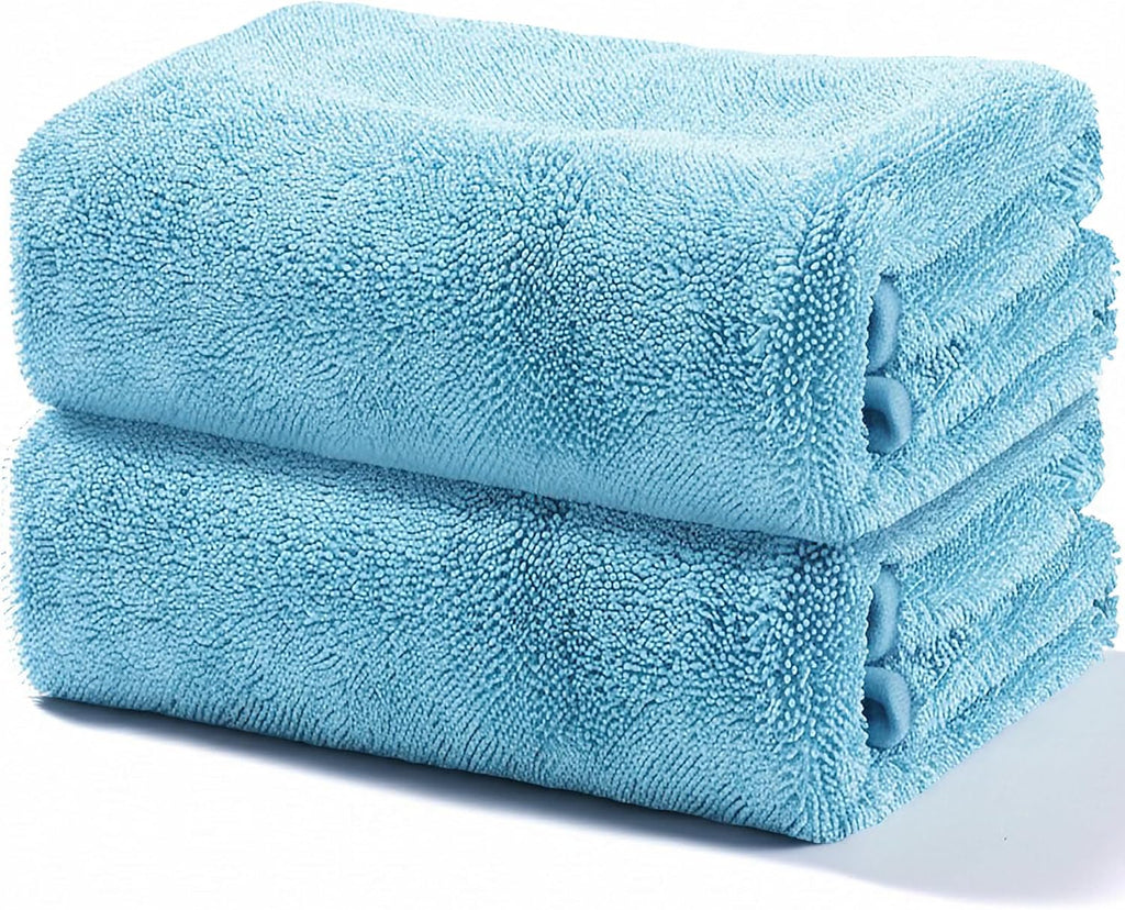JOYMOOP Microfiber Towels for Cars, 2 Pack 63" x 29.5" Car Drying Towel, Blue Reusable Car Towel, Quick Drying Car Microfiber Cleaning Cloth for RVs, SUVs, Trucks