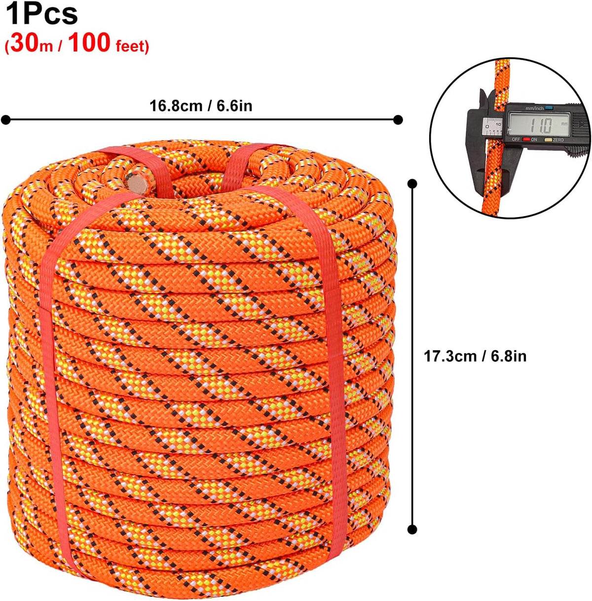 1/2 Inch 100 FT Tree Felling Rope, Professional Static Rope, Orange Versatile Arborist Logging Ropes for Tree Pulling, Bull Pulling, Sturdy Ropes for Adults, and More