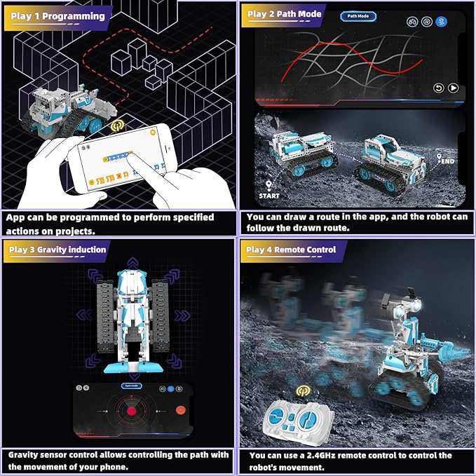 STEM Robot for Kids Ages 8-14, 5-in-1 Remote Control and APP Programmable Robot Toys - 720 Pcs DIY Building Science Educational Kit, Building Block Birthday Present for Teen Boys Girls