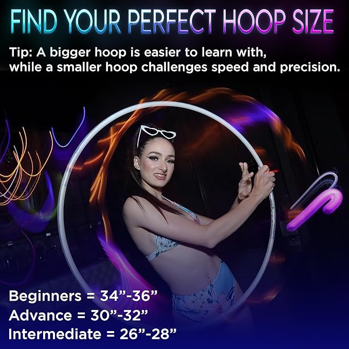 UltraHoop Remote LED Hoop - Wireless Control 60 Color Changing LED Lights w/ 300+ Modes & Patterns - Rechargeable Battery, HDPE Collapsible, Advanced to Beginner Hoola Hoops - 26” x 5/8" OD - UltraPoi