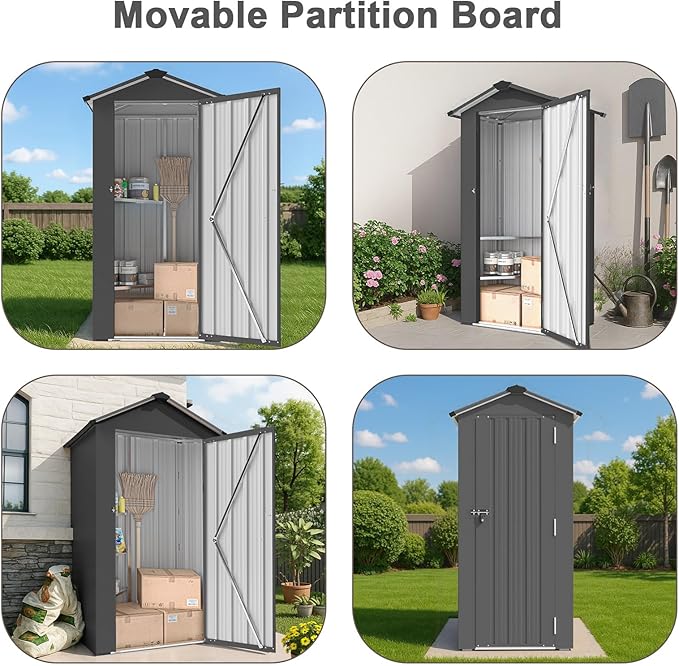 2.5x1.4 FT Heavy-Duty Black Metal Storage Shed–Lockable Small Tool Shed with Adjustable Shelves Garden Sheds & Outdoor Storage, Tool Shed Outdoor Storage in Garden, Backyard, Patio, Poolside