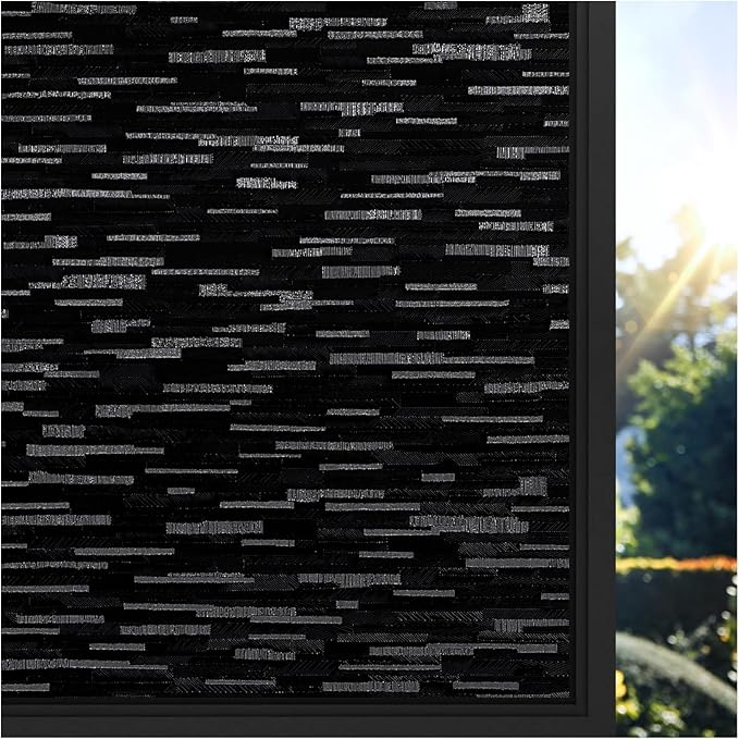 rabbitgoo Blackout Window Film, Sun Blocking Privacy Film for Room Darkening, Removable Black Out Vinyl Cover Tint for Home Day Sleep, Anti-UV Frosted Glass Clings, Black, 35.4 x 78.7 Inches