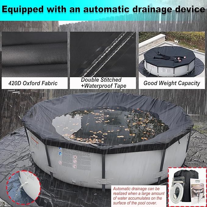 26 Ft Pool Cover, with Automatic Drain Round Pool Cover, One-Piece Quick Installation and Removal Above Ground Pool Cover, Preventing Waterlogging, UV Protected Solar Swimming Pool Cover