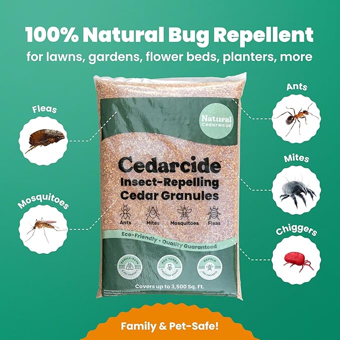 Cedarcide Lawn, Home & Garden Cedar Granules | Repels Fleas, Ticks, Ants & Mosquitoes | Smells Great, Easy to Use | Family & Pet Safe | 1 Bag (8 Lbs)