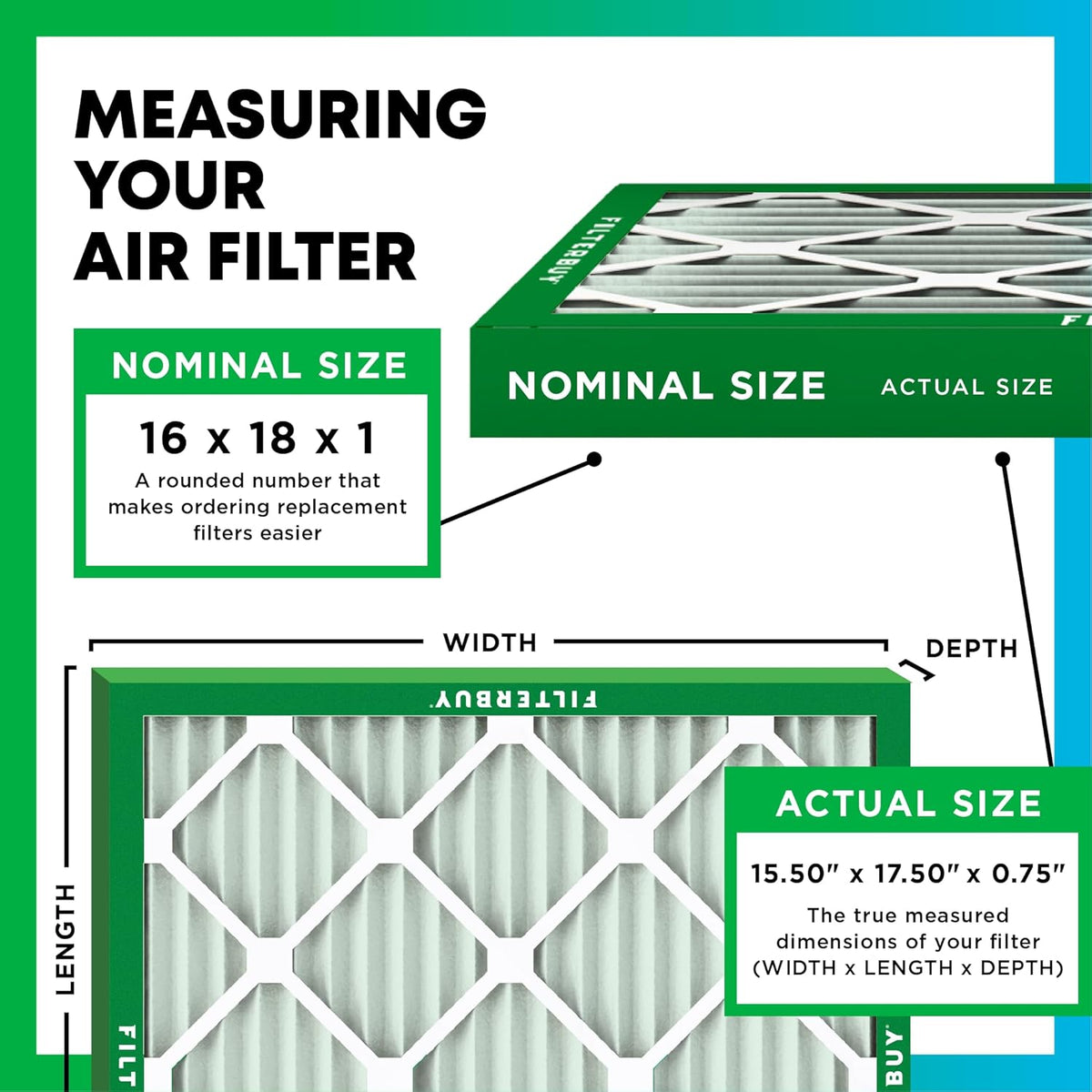 Filterbuy 16x18x1 Air Filter MERV 8 (MPR 700) Dust Defense Replacement (6-Pack), Electrostatic Pleated HVAC AC Furnace Filters, Made in USA (Actual Size: 15.50 x 17.50 x 0.75)