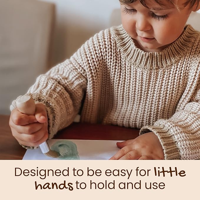 Honeysticks My First Paint Brush Set - 3 Pack: Ideal for Babies and Toddlers. Jumbo Brushes with Chubby Wood Handles for Easy Grip, Vegan. Includes Handy Storage Container