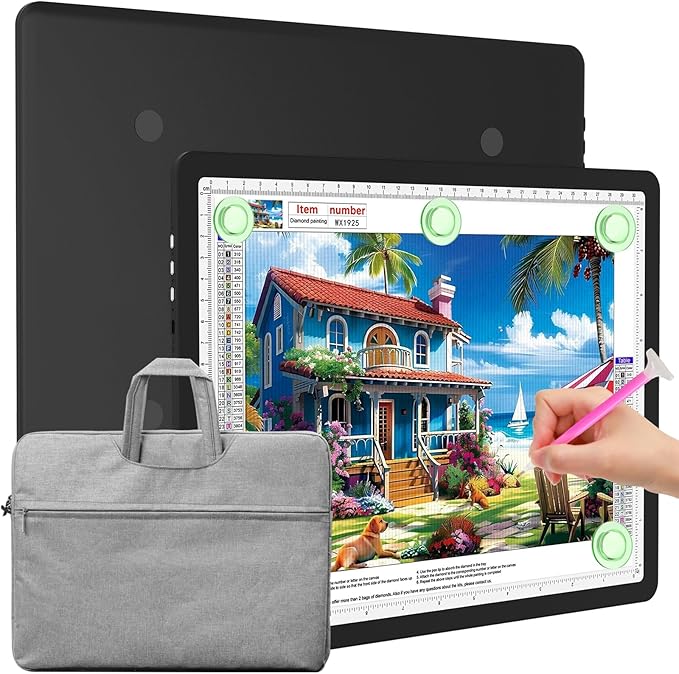 Elice Magnetic A4 Light Board with Bag for Diamond Painting, Tracing LED Light Box with Side Buttons, Super Bright Diamond Art Light Pad, Light Table for Drawing, Sketching, Weeding Vinyl - Black