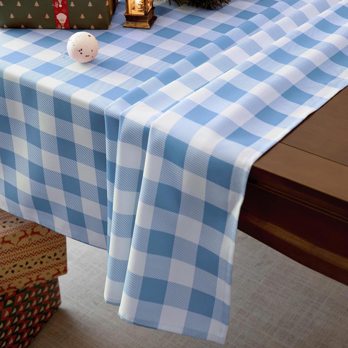 Classic Gingham Plaid Tablecloth Fabric - Rectangular 58x102 Inch Water Resistant Checked Table Cloth for Indoor/Outdoor Use - Table Cover for Kitchen, Picnics, Gardens, and Parties