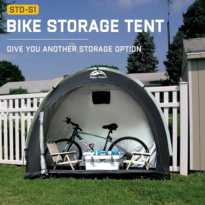 Happy Travel Bike Storage Shed Tent,Outdoor Portable Bicycle Storage Sheds with 210D Oxford Fabric PU4000 Waterproof for 2/3/4/6/8 Bikes,Bike Covers Shelter for Motorcycle,Garden Tools,Toys,Lawn Mower