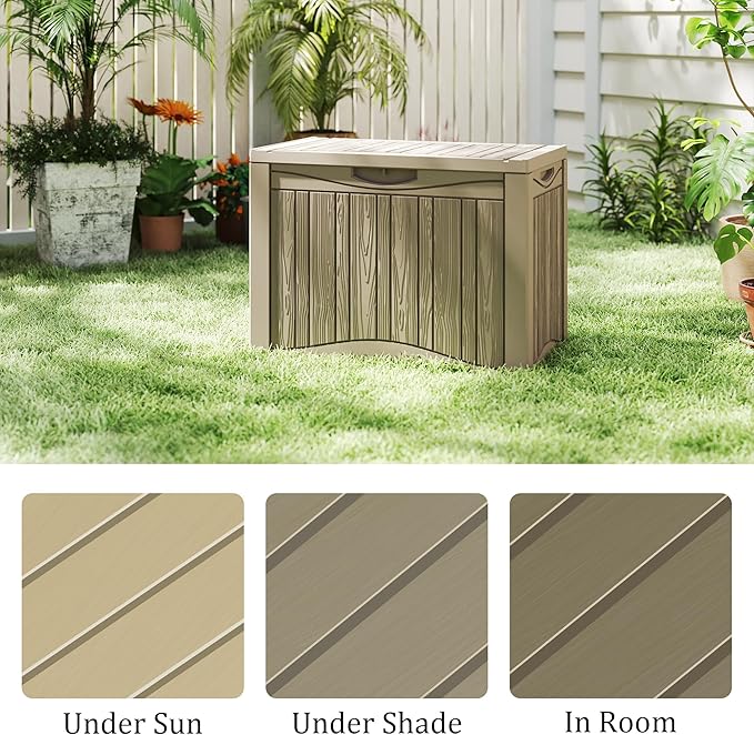 50 Gallon Plus Waterproof Outdoor Storage Bin Resin Deck Box for Patio, Poolside, and Garden, Lockable & UV-Resistant, Ideal for Small Spaces, Grey
