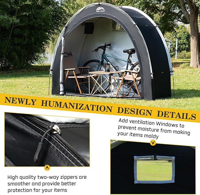 Happy Travel Bike Storage Shed Tent,Outdoor Portable Bicycle Storage Sheds with 210D Oxford Fabric PU4000 Waterproof for 2/3/4/6/8 Bikes,Bike Covers Shelter for Motorcycle,Garden Tools,Toys,Lawn Mower