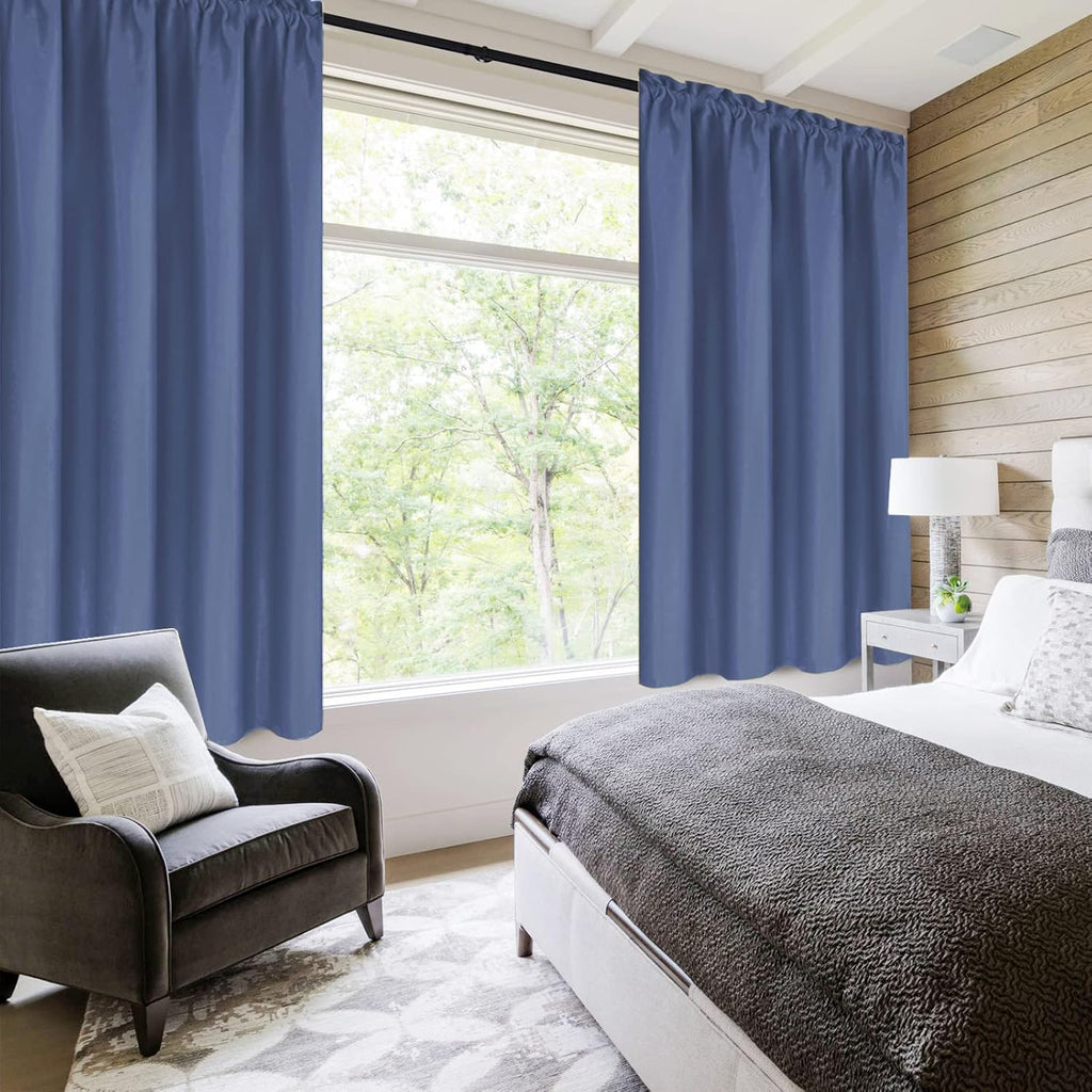 DWCN Blackout Curtains – Thermal Insulated, Energy Saving & Noise Reducing Bedroom and Living Room Curtains, Dusty Blue, W 38x L 45 Inch, Set of 2 Rod Pocket Curtain Panels