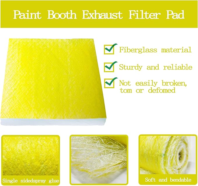 AUC Paint Booth Exhaust Filters,24" x 24" (50 pieces),22 Gram Fiberglass Paint Arrestors Pad,Captures Overspray Paint Particles in Paint booth
