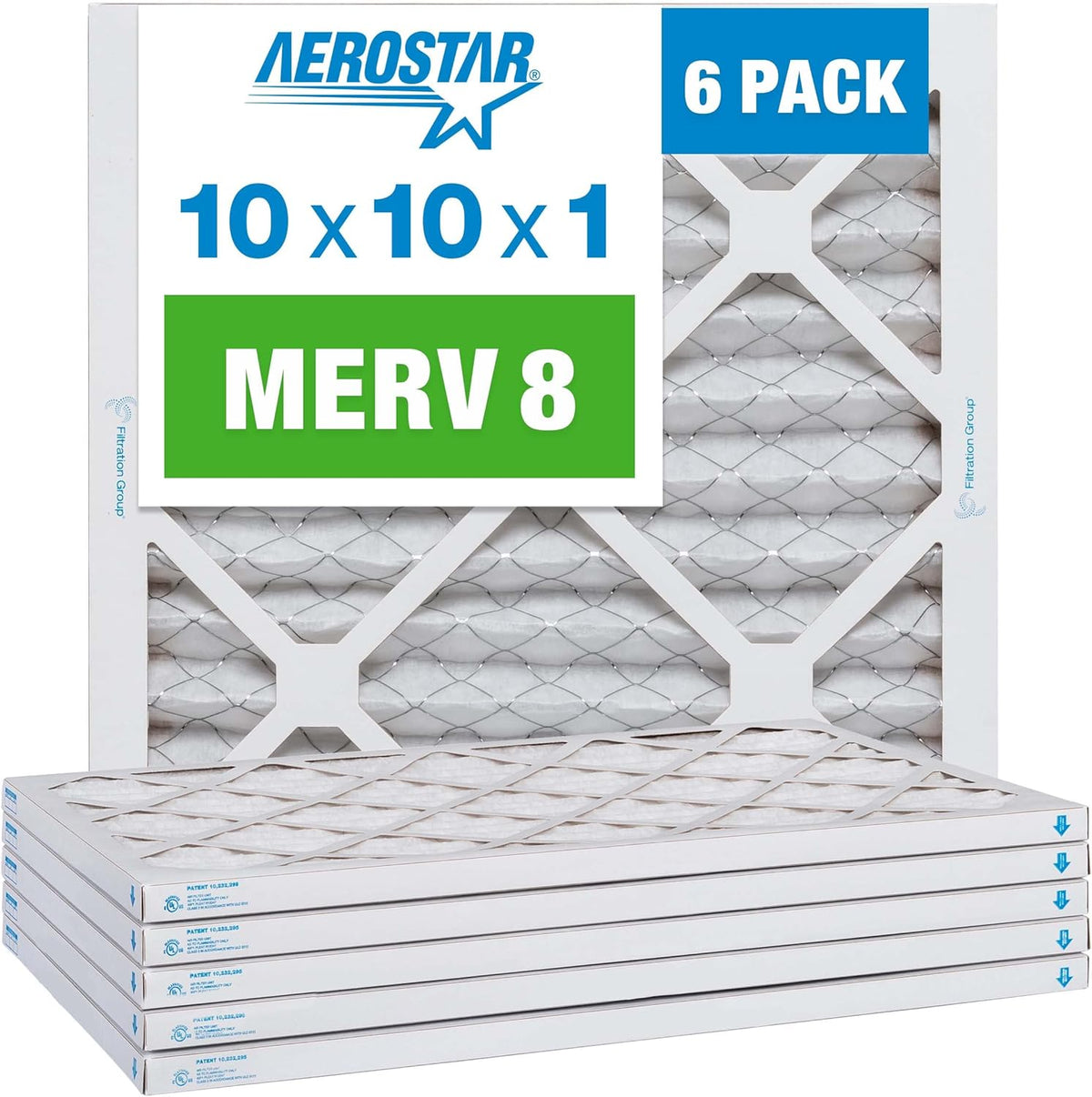 Aerostar 10x10x1 MERV 8, Pleated Air Filter, 10x10x1, Box of 6, Made in the USA