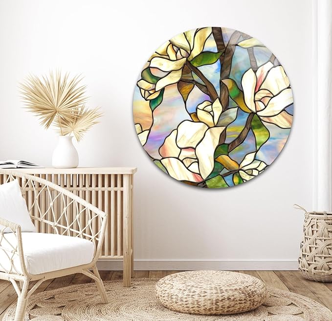 My Photostation.com 24Wx30H'' Stained Magnolia Glass Wall Art Tempered Glass Printing Wall Decor Large Wall Art Wall Hangings