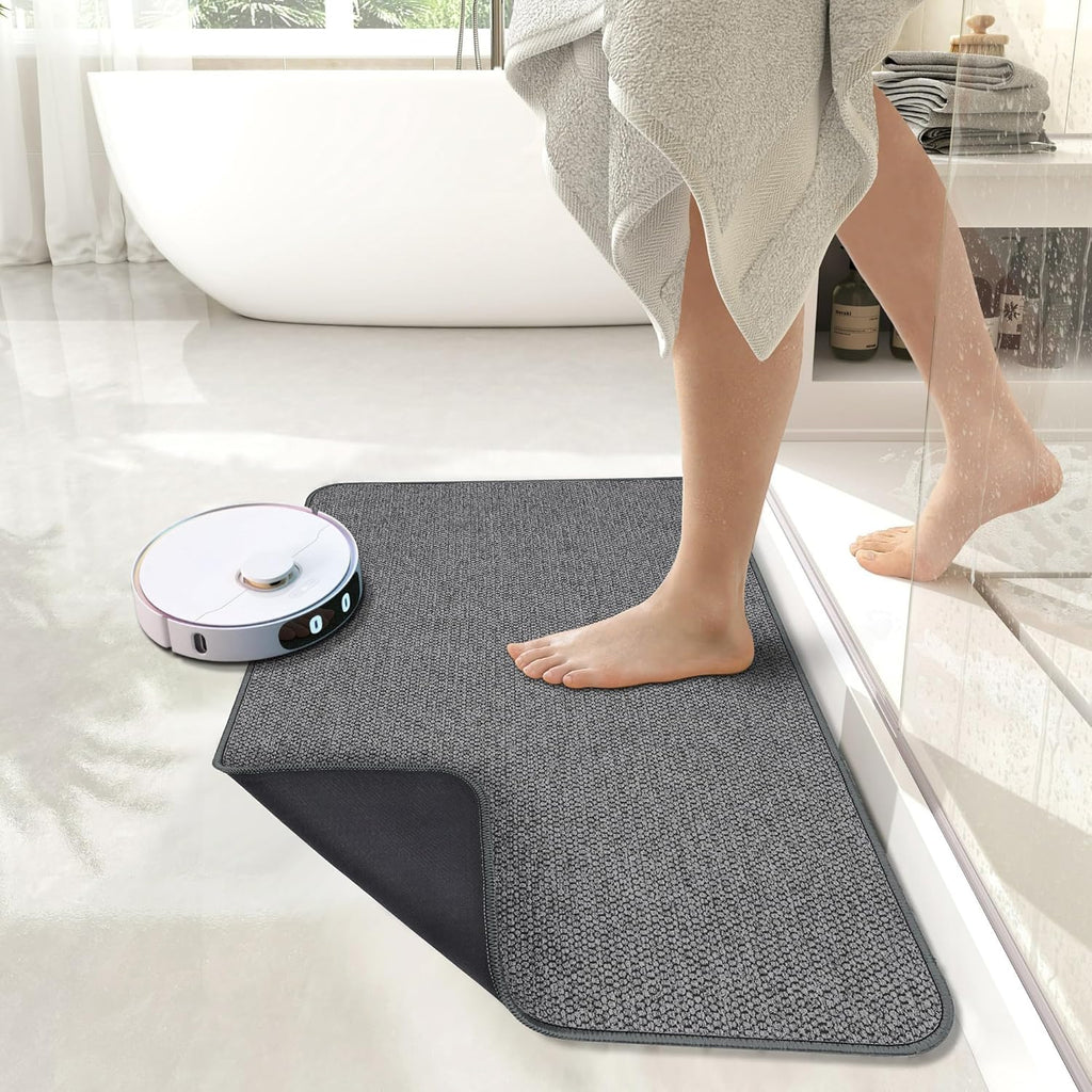 Bath Mat,Ultra Thin Bathroom Rugs,Rubber Bath Mats for Bathroom,No Slip Bath Rugs,Quick Dry,Machine Washable,Low Pile,Absorbent,Shower Outside,Sink,Home Decor Accessories.Dark Grey,1'5"x2'3"(2 Pack)