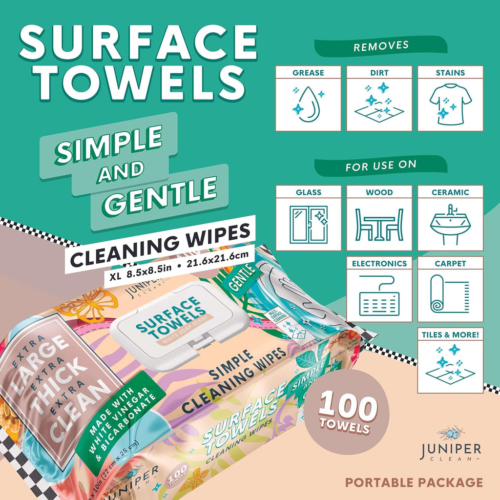 6 Packs Surface Cleaning Wipes, Thick & Large Dispose, All-Purpose Cleaner for Bathroom, Kitchen, Office, 600 Count Soft Flow, Biodegradable, White Soap Scent