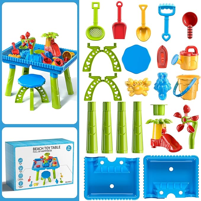 Kids Sand and Water Table Toys for Toddlers 3-8 Years Old, Sensory Play Table for Kids Age 3-5, Summer Outdoor Beach Toy for Boys and Girls 3-7, Birthday Gifts