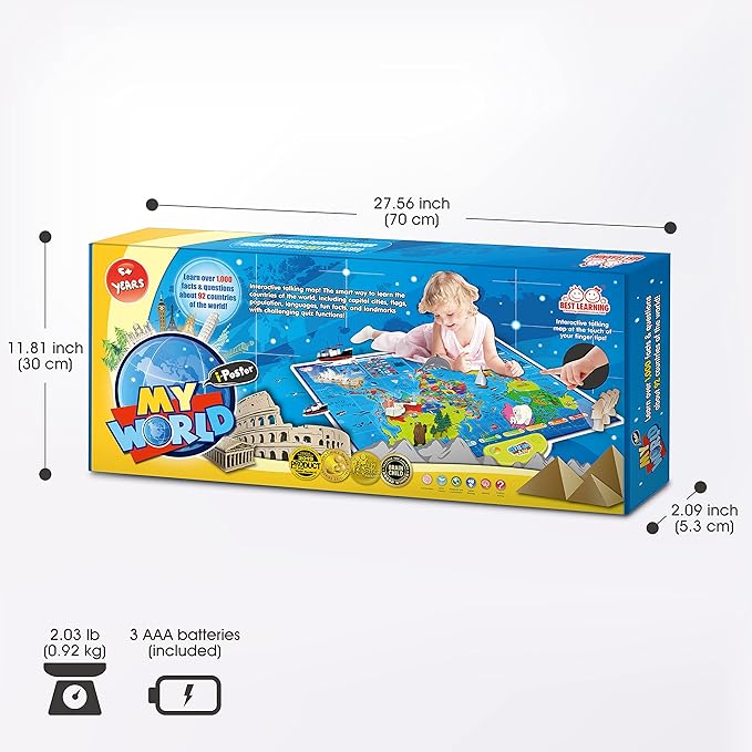 BEST LEARNING i-Poster My World Interactive Map - Educational Talking Toy for Kids of Ages 5 to 12 Years Old