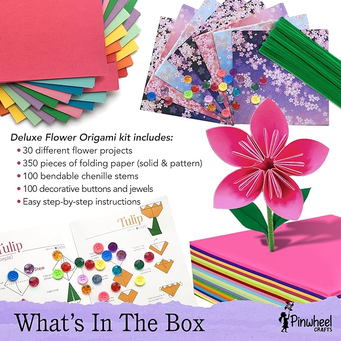 Pinwheel Crafts Origami Papers Kit - Multicolor Flower Origami Kit for Kids,Teens and Adults Ages 6 7 8 9 10 11 12+, Arts and Paper Crafts for Kids 550 Pcs - Fun Foldable Gift