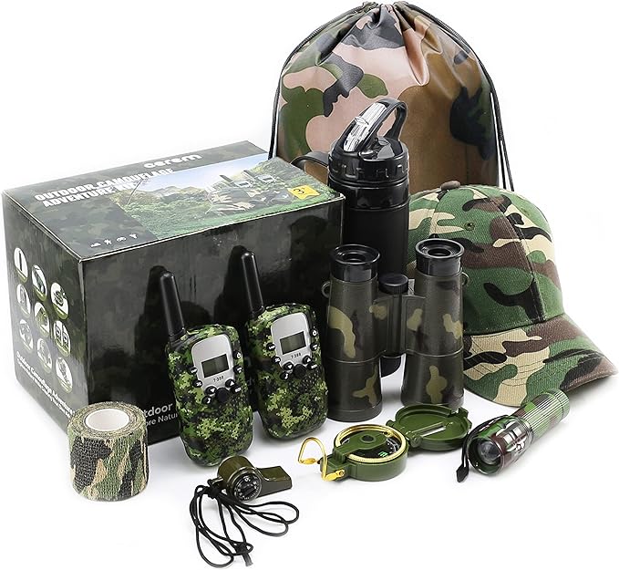 Outdoor Adventure Kit for Kids – Premium Camouflage Camping Gear with Walkie-Talkies – Military Style Toys – 10 in 1 Bundle – Ideal for All Ages and Genders