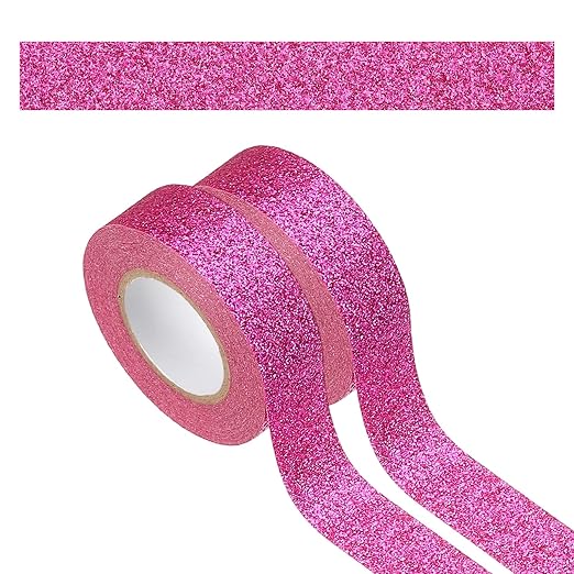 PATIKIL 2 Roll Glitter Paper Washi Tape, Washi Decorative Tape for Crafts, Rose Red