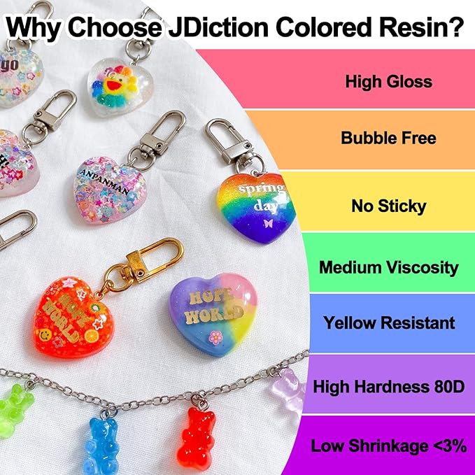 JDiction UV Resin Kit - 8 Colors, 240g Odorless Hard Rainbow Colored UV Resin for Jewelry Making, Casting and Coating, Crafts and Decoration