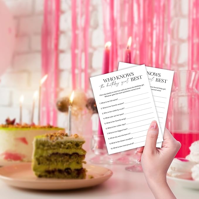 Birthday Party Games, Who Knows Her Best, 25 Pcs Card Set for Guests, Fun Birthday Game for Teen Adults – A05