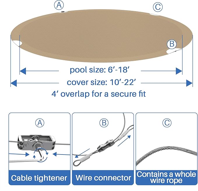 ECOOPTS 11 ft Round Pool Cover for Above Ground Pools, Swimming Pool Cover Protector Winter Safety Cover (Sand)