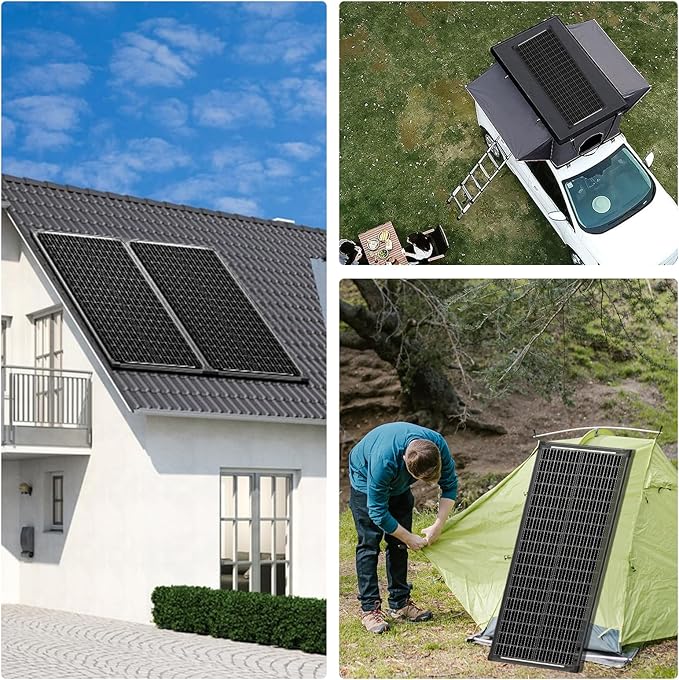 Bifacial 100 Watt Solar Panel 2Pack, 12BB 12V/24V Monocrystalline High-Efficiency Module PV Power Charger Solar Panels for Homes Camping RV Battery Boat Caravan and Other Off-Grid Applications