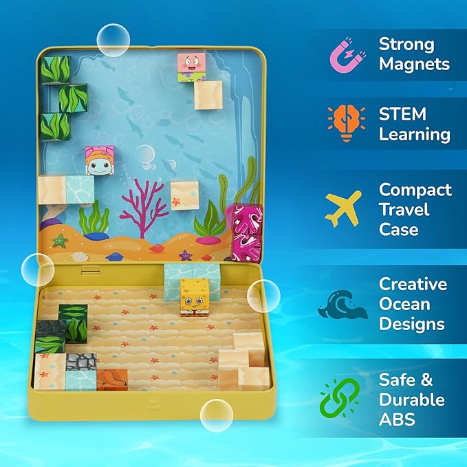 49PCS Mini Magnetic Blocks Ocean Theme – Sea Life STEM Building Cubes, Educational Magnet Toy with Iron Box, Creative & Safe Travel Gift for Kids Ages 3–8, Boys & Girls