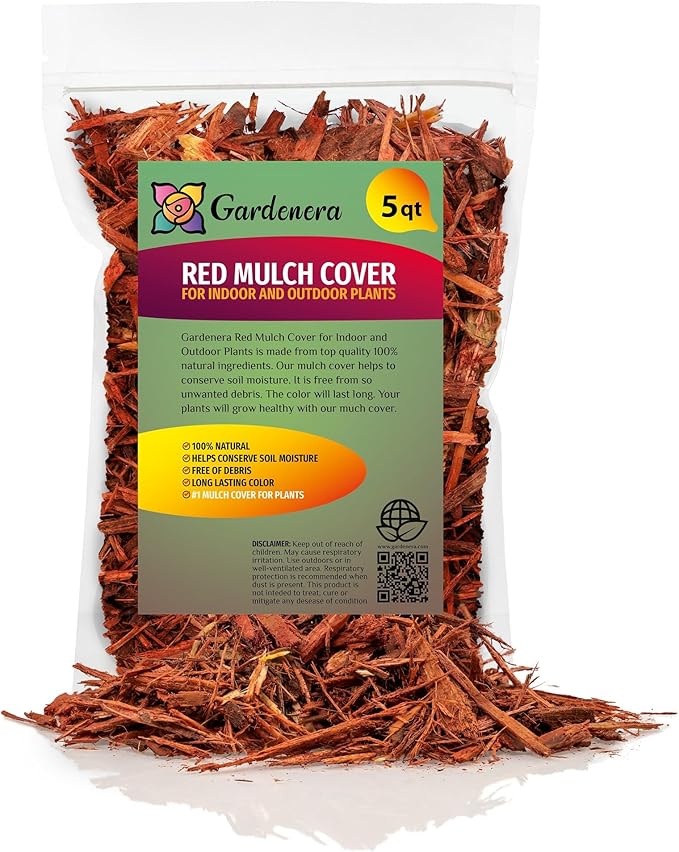 Premium Red Mulch by Gardenera - Beautify Your Garden and Support Plant Health - 5 QUARTS