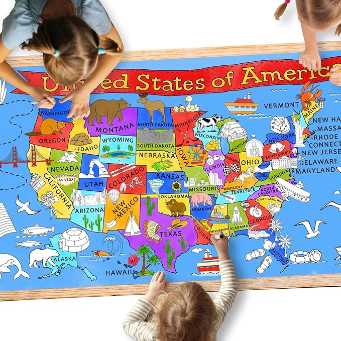 Gatherfun USA Coloring Activity - Large 31.5x 72 Educational Poster - Ideal for School Events & Birthday Parties, Multi-Use as Classroom Wall Décor or Table Cover
