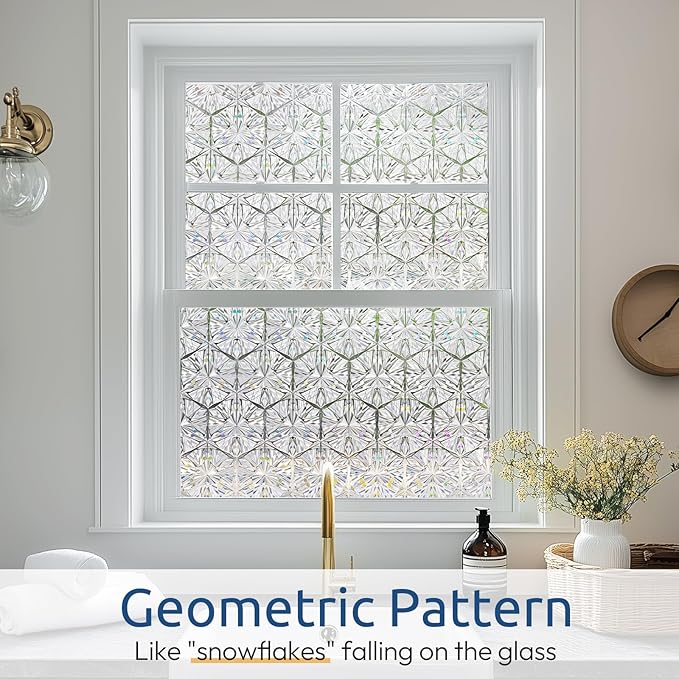 rabbitgoo Window Privacy Film Stained Glass Window Film, Decorative Stickers Removable UV Sun Blocking Clings Door Coverings, Diamond Pattern,17.5 x 78.7 Inches