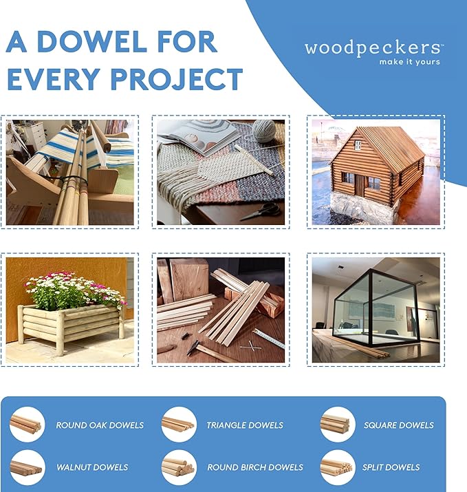 Dowel Rods Wood Sticks Wooden Dowel Rods - 1/2 x 18 Inch Unfinished Hardwood Sticks - for Crafts and DIYers - 25 Pieces by Woodpeckers