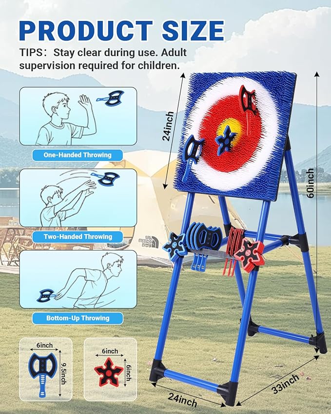 Axe Throwing Game for Backyard - 8 Throwing Axes Set - Deluxe Foldable Plastic Axe Throwing Target Game for Adults Kids, Outdoor Games Carnival Games