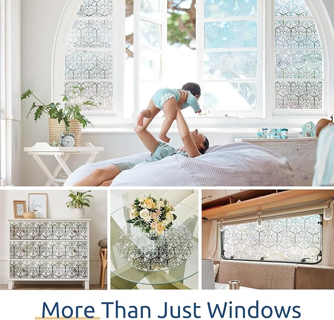 rabbitgoo Window Privacy Film Stained Glass Window Film, Decorative Stickers Removable UV Sun Blocking Clings Door Coverings, Diamond Pattern,17.5 x 78.7 Inches