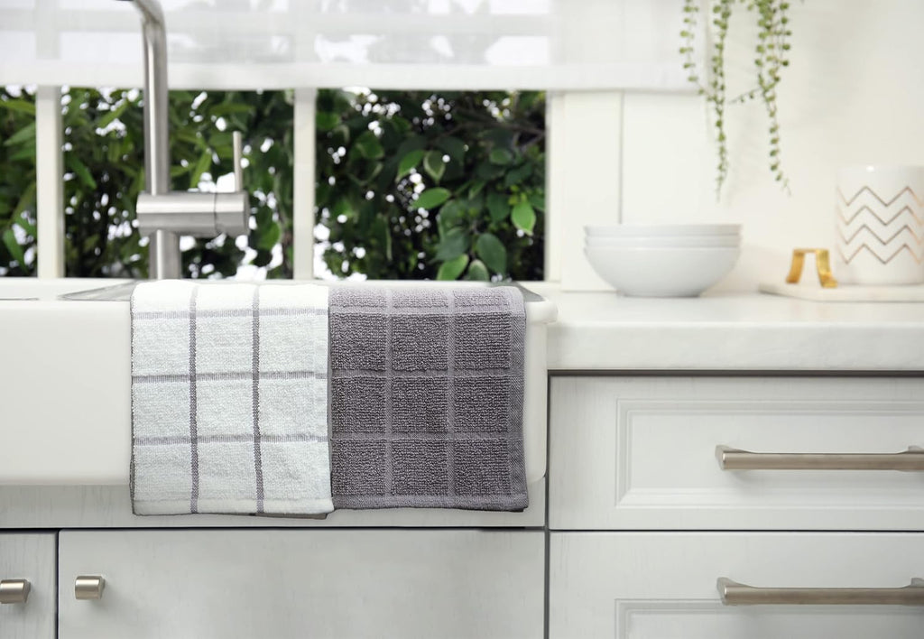 100% Cotton Terry Dish Cloth & Dish Towel, 6 Pack, Super Soft and Absorbent Kitchen Towels, Perfect for Kitchen Cleaning and Dish Washing (Grey (DT and DC Combo))