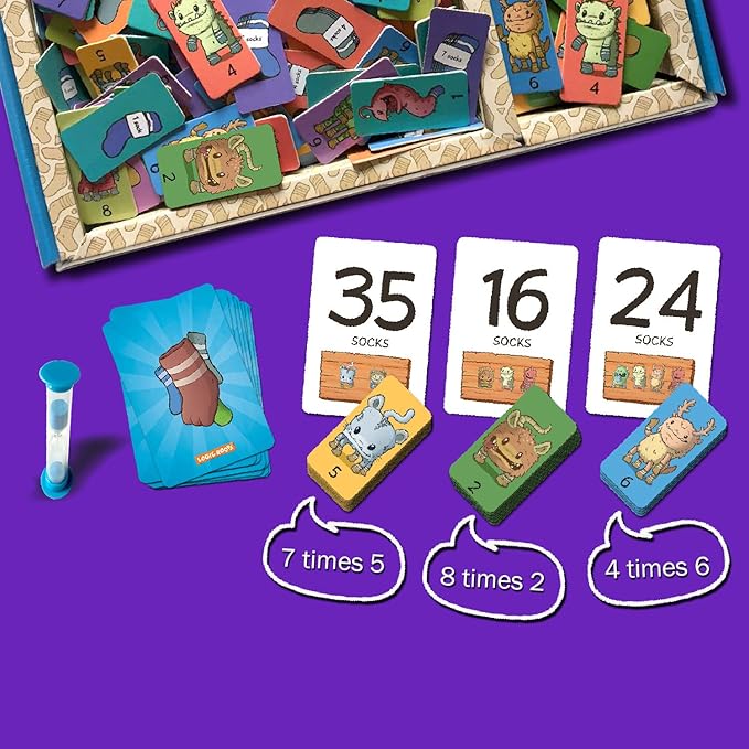 Monster Sock Factory Multiplication and Division Game - Fun Math Board Game for 6-10 Year Olds, Easy to Play STEM Toy for Kids at Home, Learning Gift for Girls & Boys, Grade 1 and Up