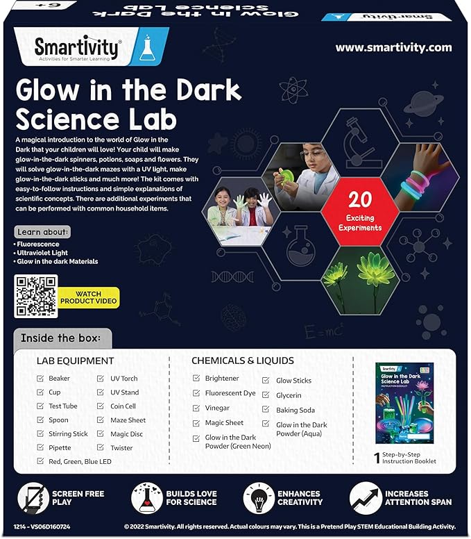 Smartivity Glow Magic Science Kit for Kids Ages 6-7-8-9-10-11-12 Years | 20 Amazing Science Experiments I Birthday Gifts for Boys & Girls | STEM Kit Toy for 6-12 Years Old