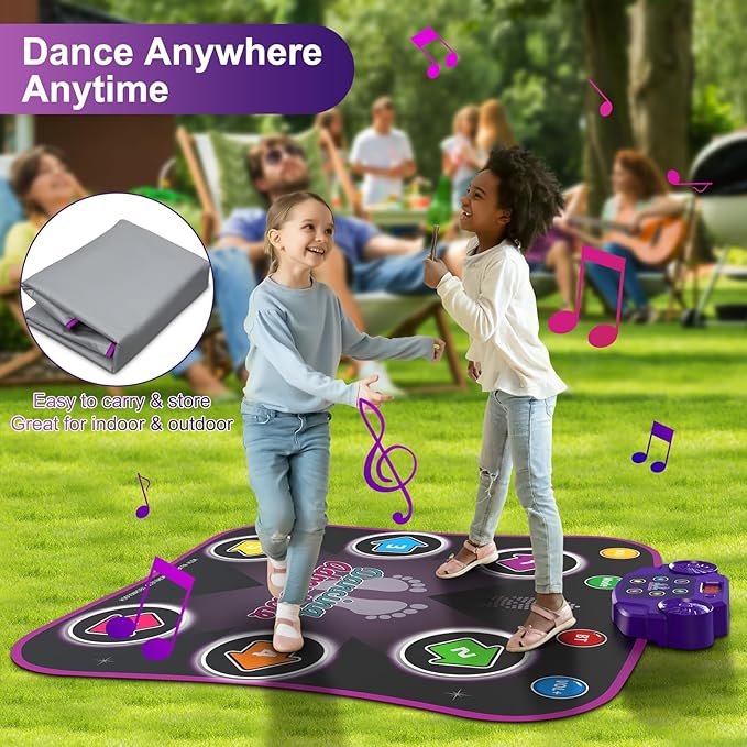Flooyes Dance Mat Toys for 3-12 Year Old Kids, Electronic Dance Pad with Light-up 6-Button Wireless Bluetooth, Music Dance with 5 Game Modes, Birthday Toys Gifts for 3 4 5 6 7 8 9 10+ Year Old Girls